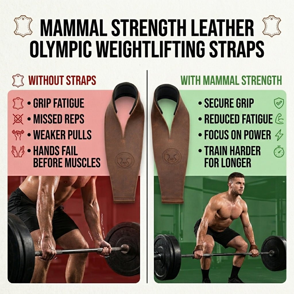 Mammal Olympic lifting straps, key features infographic