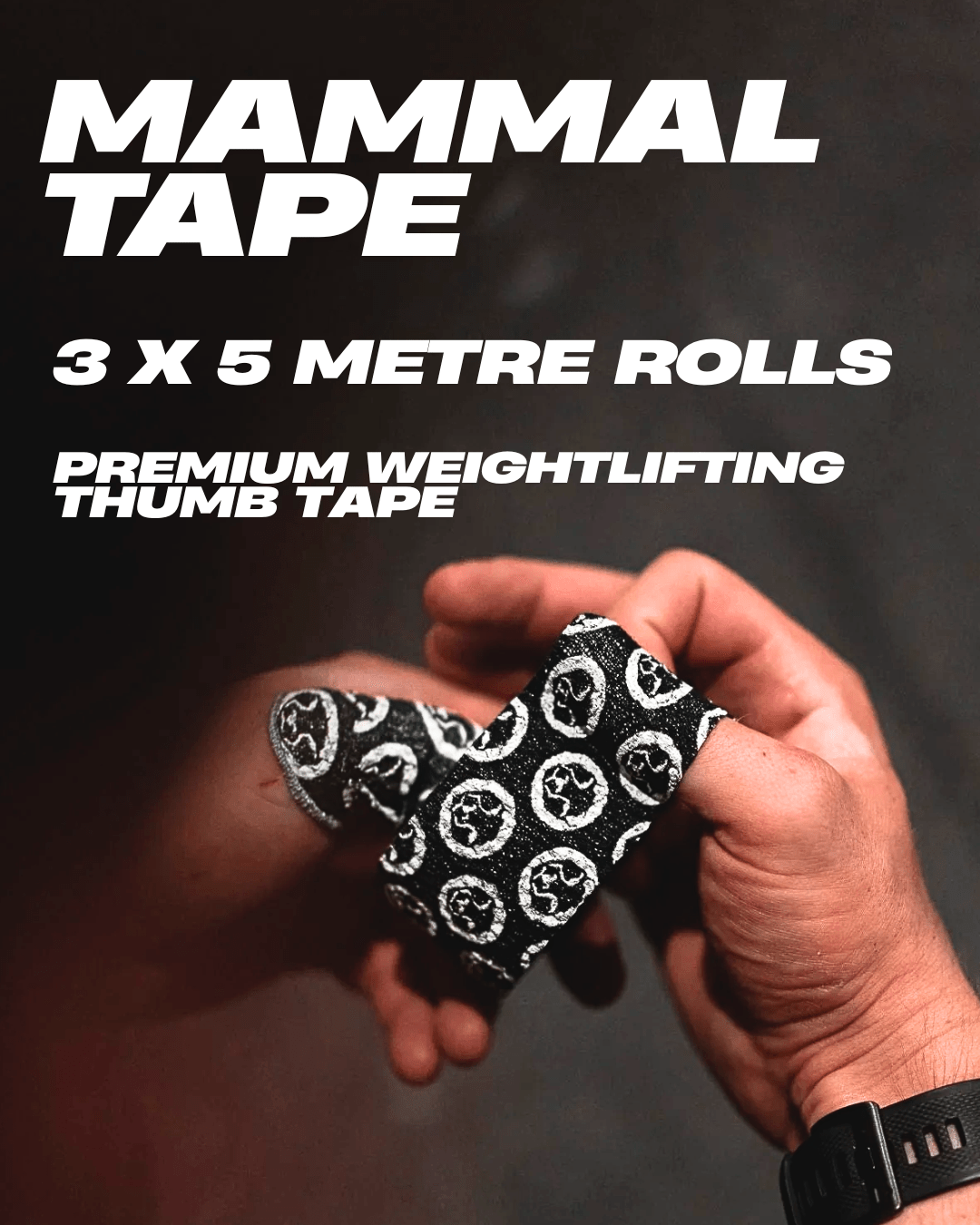 Mammal Tape 5 - Metre Rolls - Thumb & Weightlifting Tape (3 - Pack / Black / 2.0 Spec) - Mammal Strength