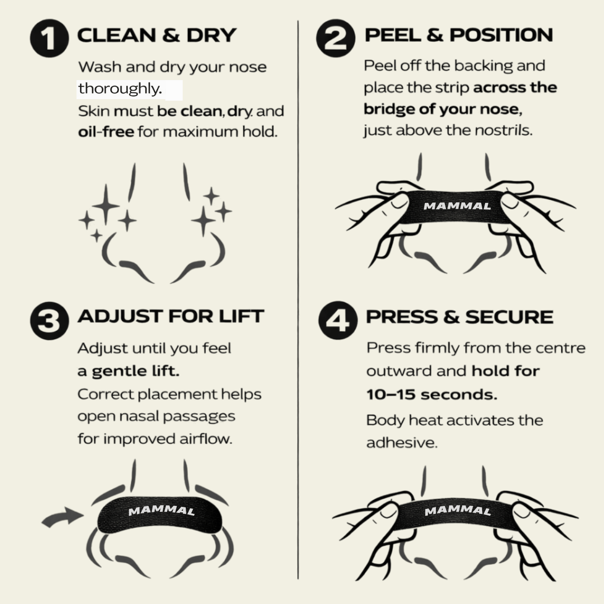 Mammal Nasal Strips - Performance Breathing Support (30 Pack) - Exercise & Rest