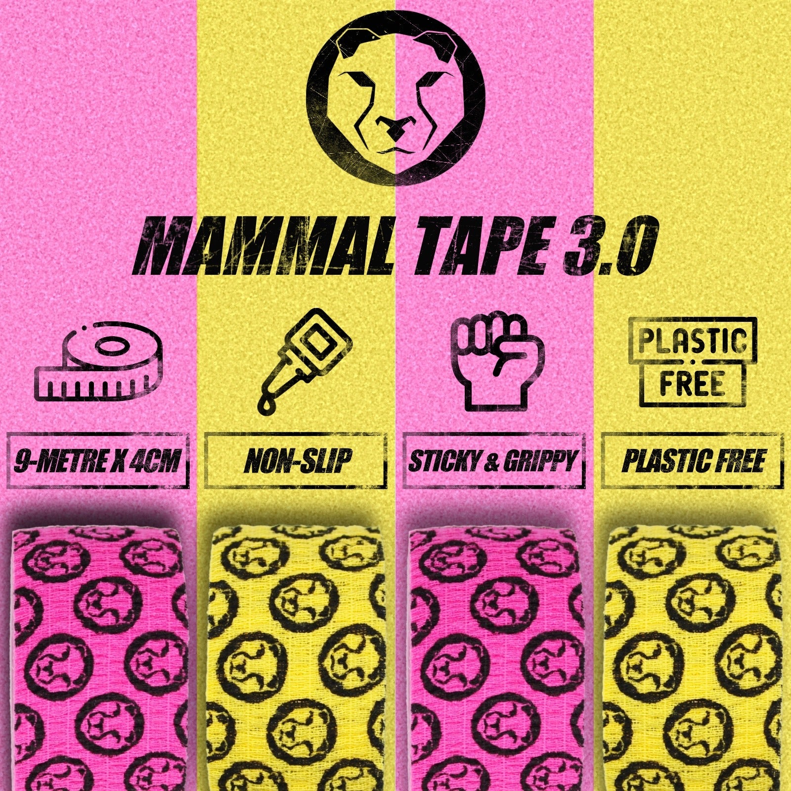 Mammal Tape 3.0 - Pink Thumb & Weightlifting Tape - 30ft / 9 - Metre Rolls (4 - Pack) (United States) - Mammal Strength