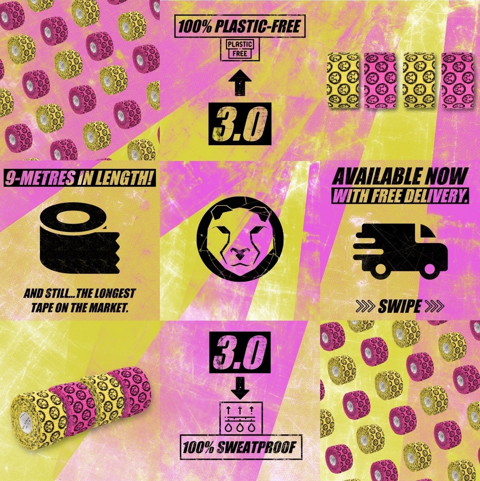 Mammal Tape 3.0 - Pink Thumb & Weightlifting Tape - 30ft / 9 - Metre Rolls (4 - Pack) (United States) - Mammal Strength