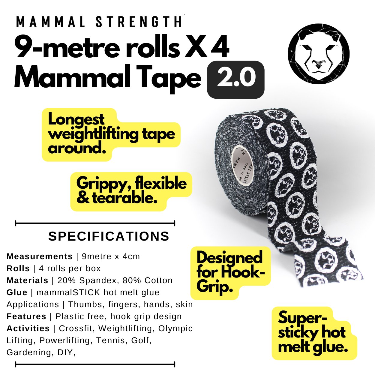 Mammal Tape - 9 - Metre - 2.0 Spec (per roll) - Mammal Strength