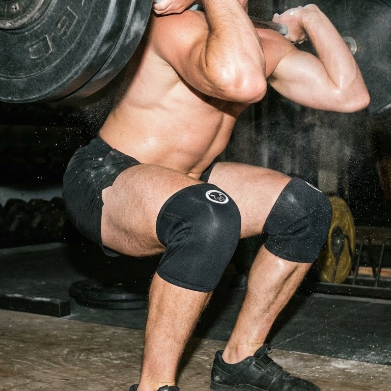 Athlete wearing Mammal V3 7mm knee sleeves mid heavy squat