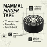 Mammal Finger Tape 2cm performance benefits infographic for finger joint support
