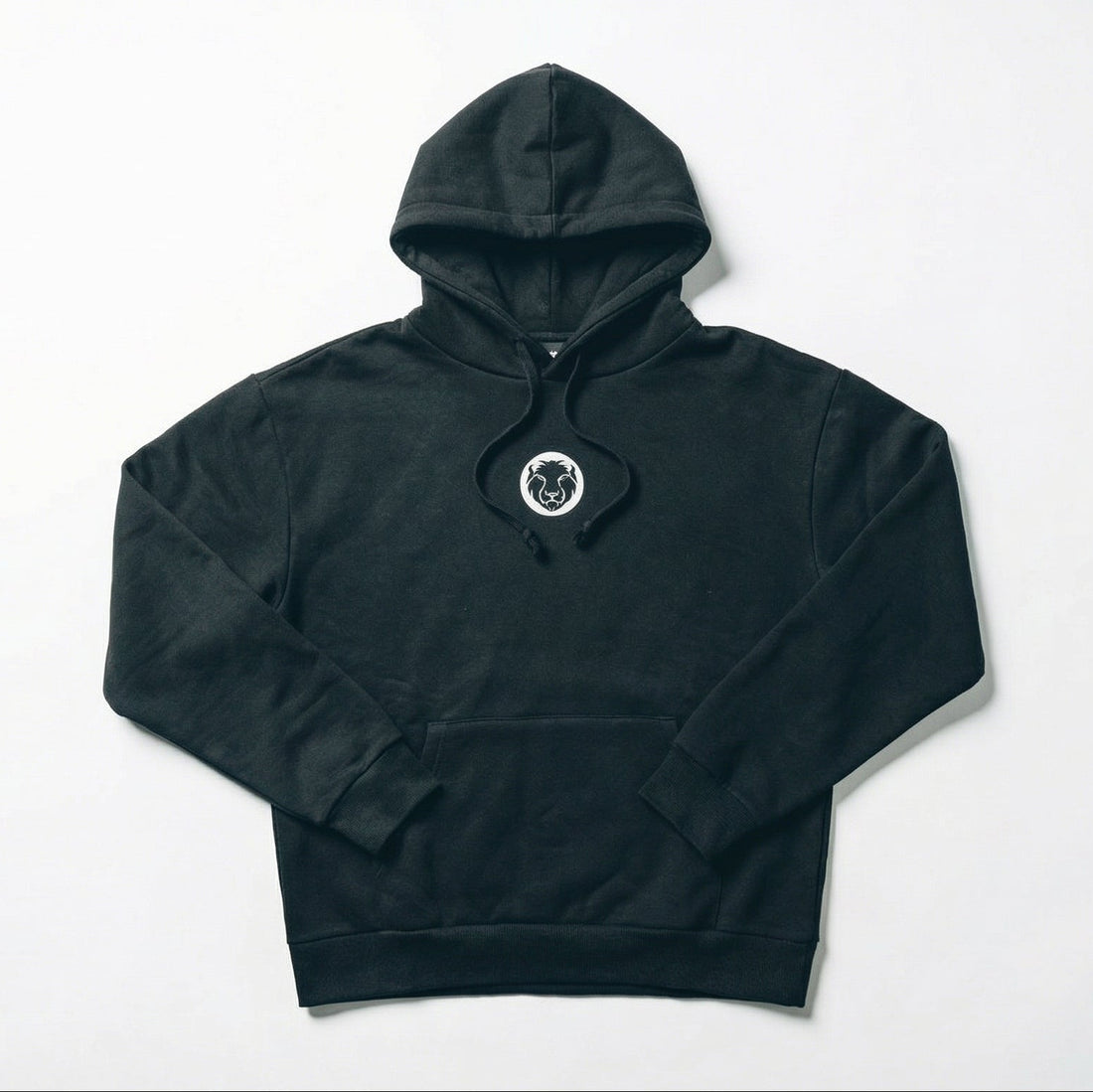 Mammal Strength black training hoodie flat lay on white background – premium gym and weightlifting apparel