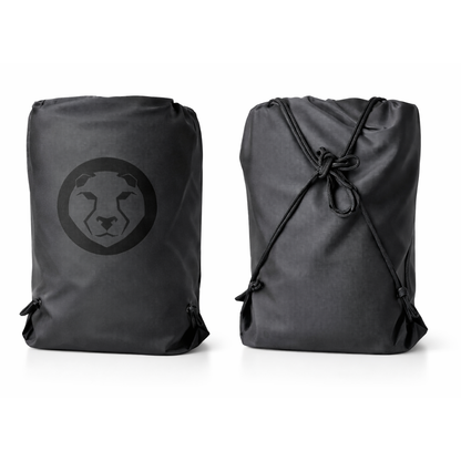 Two black Mammal Strength drawstring storage bags included with Stiff Knee Sleeves PRO for protection and transport
