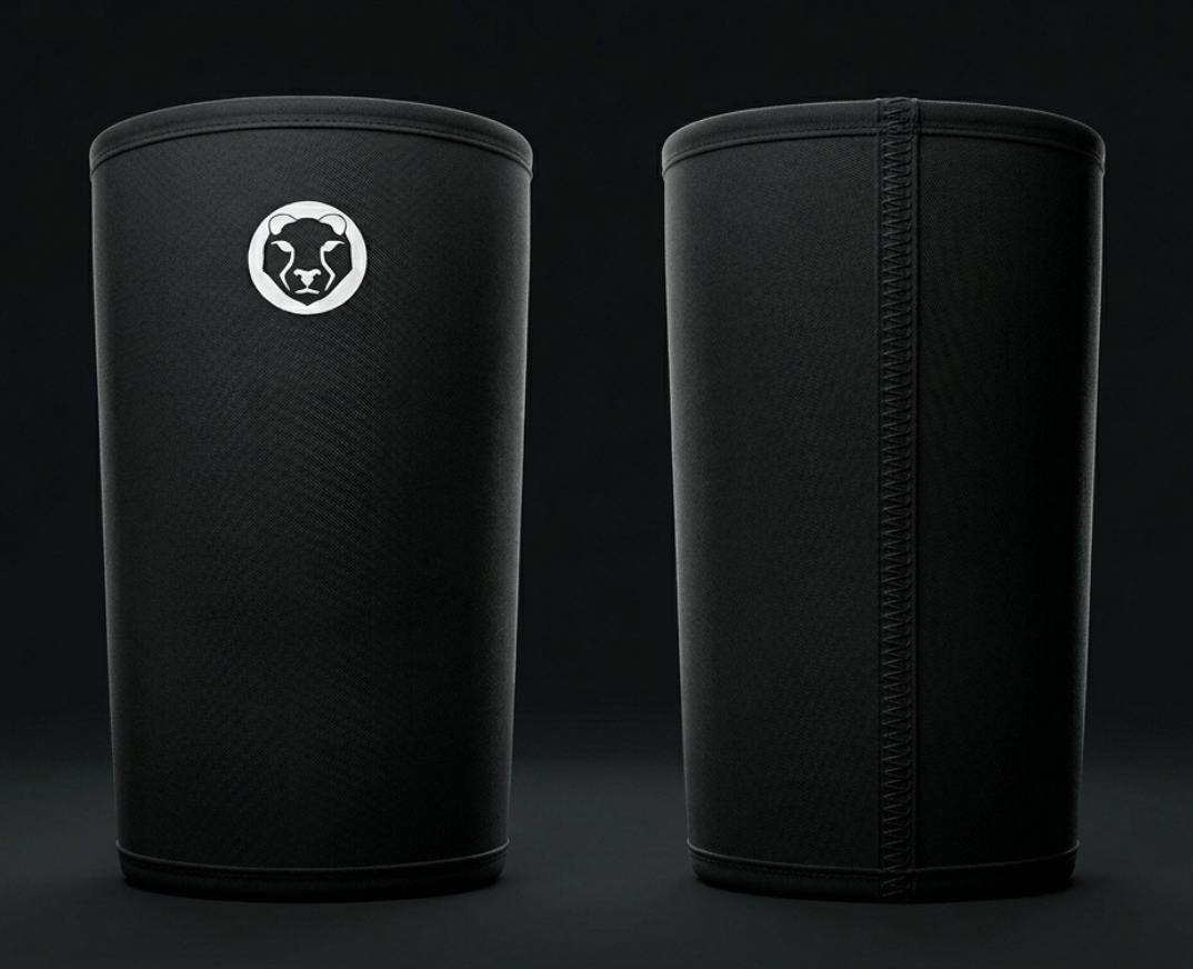 Mammal V3 7mm straight cuff knee sleeves showing front and back design for weightlifting support