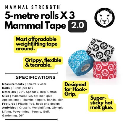 Mammal Tape 5-Metre Rolls - Thumb &amp; Weightlifting Tape